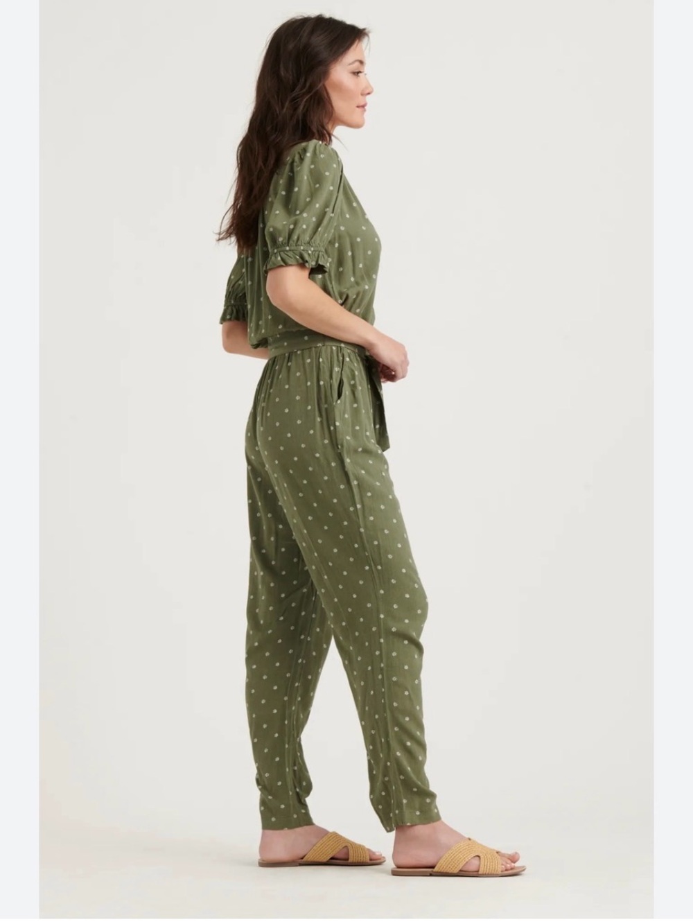 NWT ($99) Lucky Brand Olive Green Printed V-Neck Jumpsuit with Belt Sz XL - Picture 4 of 14